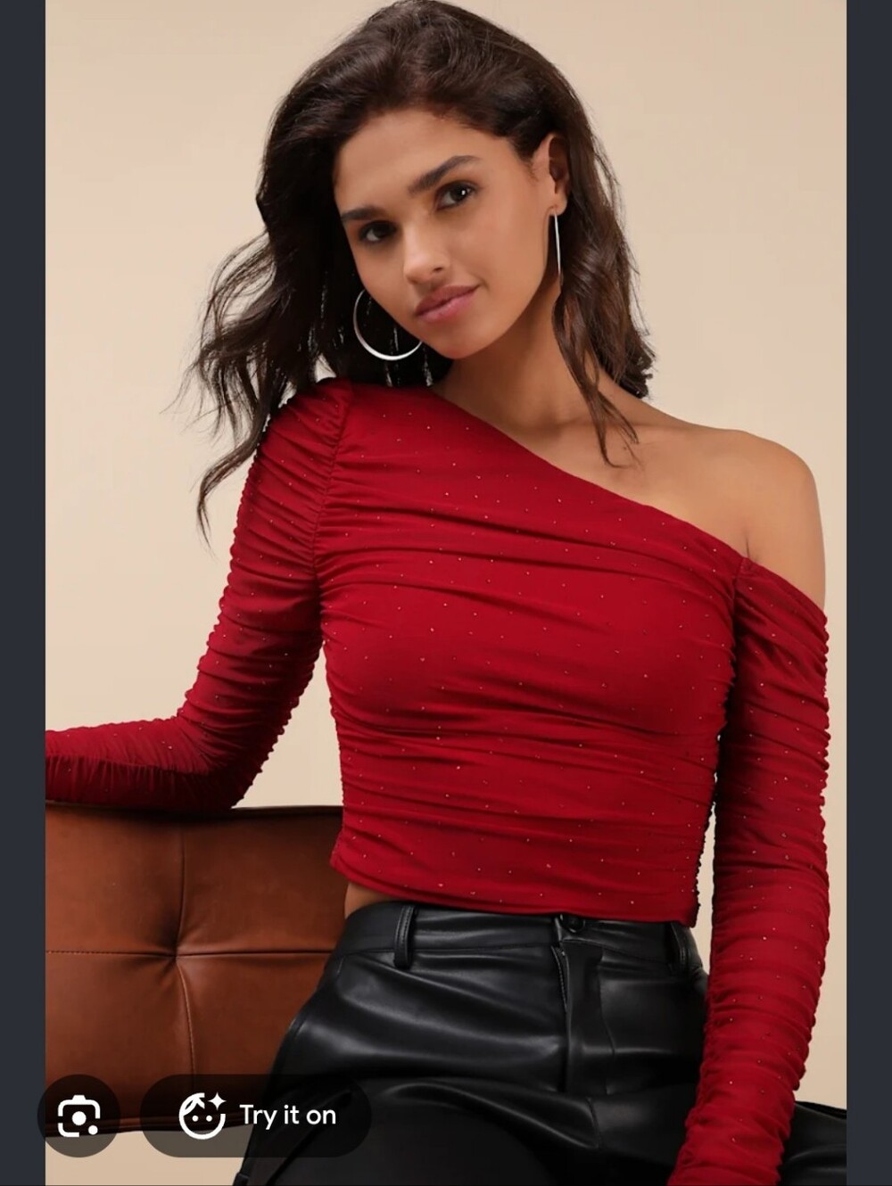 Lulus One-Shoulder Ruched Red Rhinestone Gem Top